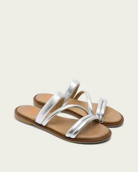 SANDALIA PLANA PIEL PLATA CAROL